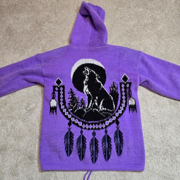 RARE UNISEX hooded full zipper native theme wolf jacket coat - Picture 4 of 9